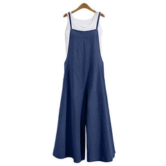 EaseHut Plus Size 3XL Women Cotton Jumpsuit Pocket Wide Leg Rompers Strappy Dungaree Bib Overalls Casual Loose Solid Playsuit