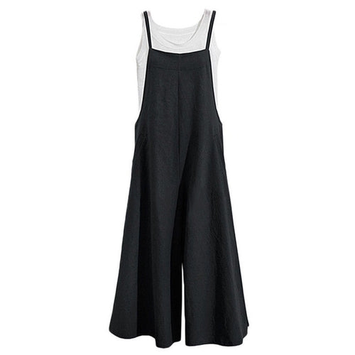 EaseHut Plus Size 3XL Women Cotton Jumpsuit Pocket Wide Leg Rompers Strappy Dungaree Bib Overalls Casual Loose Solid Playsuit