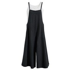 EaseHut Plus Size 3XL Women Cotton Jumpsuit Pocket Wide Leg Rompers Strappy Dungaree Bib Overalls Casual Loose Solid Playsuit