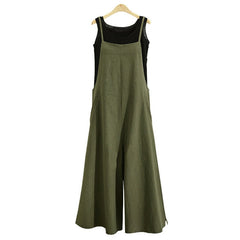 EaseHut Plus Size 3XL Women Cotton Jumpsuit Pocket Wide Leg Rompers Strappy Dungaree Bib Overalls Casual Loose Solid Playsuit