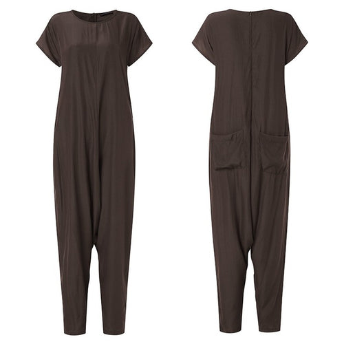 Women's Drop Crotch Jumpsuits 2019 ZANZEA Summer Cargo Pants Palazzo Overalls Playsuits Short Sleeve Romper Macacao Feminino 5XL
