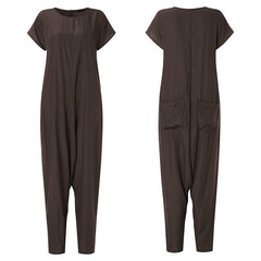 Women's Drop Crotch Jumpsuits 2019 ZANZEA Summer Cargo Pants Palazzo Overalls Playsuits Short Sleeve Romper Macacao Feminino 5XL