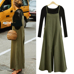 EaseHut Plus Size 3XL Women Cotton Jumpsuit Pocket Wide Leg Rompers Strappy Dungaree Bib Overalls Casual Loose Solid Playsuit