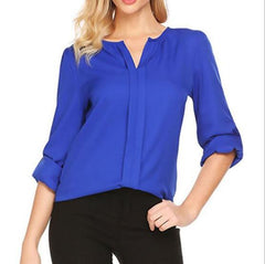 Women Summer Middle Sleeve Chiffon Blouses Fashion Hot Style V-Neck Chiffon Shirt Simple Design All Match Shirts OL Basic Top
