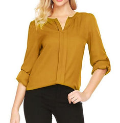 Women Summer Middle Sleeve Chiffon Blouses Fashion Hot Style V-Neck Chiffon Shirt Simple Design All Match Shirts OL Basic Top