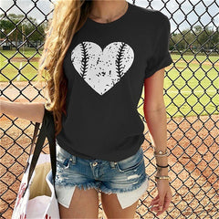 Fanbty Women Fashion baseball heart printed Blouse 2019 Summer Casual O-neck short Sleeve tops Elegant New Blusas pullover 3XL