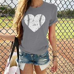 Fanbty Women Fashion baseball heart printed Blouse 2019 Summer Casual O-neck short Sleeve tops Elegant New Blusas pullover 3XL
