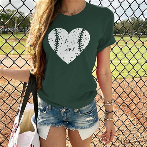 Fanbty Women Fashion baseball heart printed Blouse 2019 Summer Casual O-neck short Sleeve tops Elegant New Blusas pullover 3XL