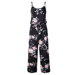 Spaghetti Strap Jumpsuit Women 2018 Summer Long Pants Floral Print Rompers Beach Casual Jumpsuits Sleeveless Sashes Playsuits