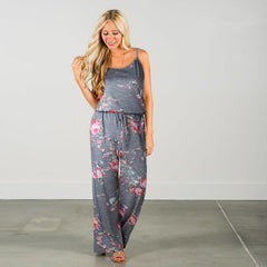 Spaghetti Strap Jumpsuit Women 2018 Summer Long Pants Floral Print Rompers Beach Casual Jumpsuits Sleeveless Sashes Playsuits