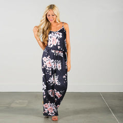 Spaghetti Strap Jumpsuit Women 2018 Summer Long Pants Floral Print Rompers Beach Casual Jumpsuits Sleeveless Sashes Playsuits