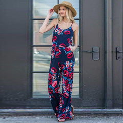 Spaghetti Strap Jumpsuit Women 2018 Summer Long Pants Floral Print Rompers Beach Casual Jumpsuits Sleeveless Sashes Playsuits