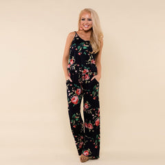 Spaghetti Strap Jumpsuit Women 2018 Summer Long Pants Floral Print Rompers Beach Casual Jumpsuits Sleeveless Sashes Playsuits