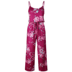 Spaghetti Strap Jumpsuit Women 2018 Summer Long Pants Floral Print Rompers Beach Casual Jumpsuits Sleeveless Sashes Playsuits