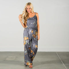 Spaghetti Strap Jumpsuit Women 2018 Summer Long Pants Floral Print Rompers Beach Casual Jumpsuits Sleeveless Sashes Playsuits
