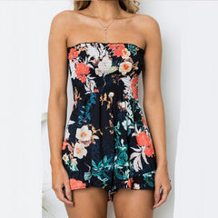 Floral Print Chiffon Playsuit Women 2018 Summer Sexy Off Shoulder Halter Sleeveless Boho Rompers Jumpsuit Beach Party Overalls