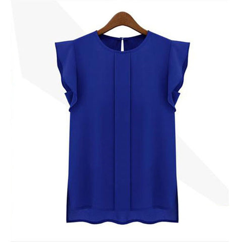 5XL Plus Size New Summer Women Blusas Fashion Short Sleeve Ruffles Chiffon Blouse Solid White Tops Blusas Casual Summer Blouses