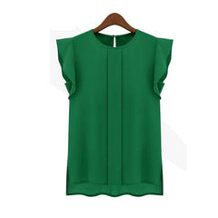 fashion woman blouses 2018 solid womens tops and blouses Chiffon Shirts OL Lady Round Collar Sleeveless Ruffles Tops Plus Size