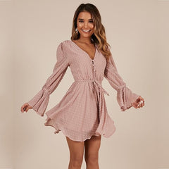 yinlinhe Sexy Transparent Playsuit Summer Bohemian Beach Overalls Pink Polka Dot Short Jumpsuit Women Rompers Long Sleeve    768