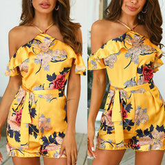 Women Holiday Boho Floral Playsuit Jumpsuit Shorts Halter Romper Summer Beach Casual  2019 New Arrival