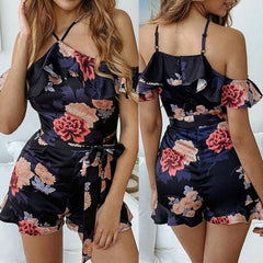 Women Holiday Boho Floral Playsuit Jumpsuit Shorts Halter Romper Summer Beach Casual  2019 New Arrival