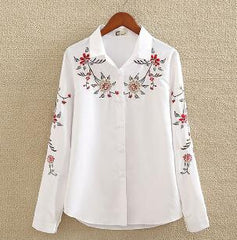 Embroidery White Cotton Shirt 2019 Autumn New Fashion Women Blouse Long Sleeve Casual Tops Loose Shirt Blusas Feminina plus size