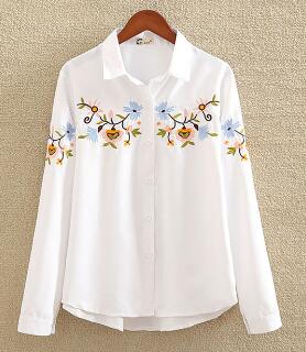 Embroidery White Cotton Shirt 2019 Autumn New Fashion Women Blouse Long Sleeve Casual Tops Loose Shirt Blusas Feminina plus size