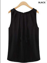 2019 New Casual Summer Sexy Tank Loose Sleeveless Fashion Women Blouses Elegant Sexy Round Neck Solid Tops Chiffon Plus Size Top