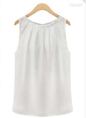 2019 New Casual Summer Sexy Tank Loose Sleeveless Fashion Women Blouses Elegant Sexy Round Neck Solid Tops Chiffon Plus Size Top