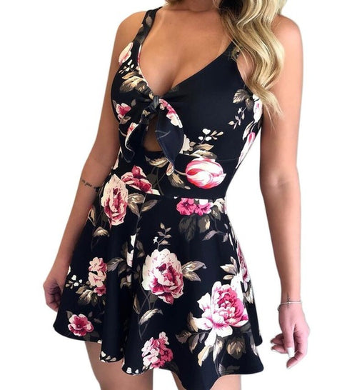 Women's Summer Print Jumpsuit Shorts Casual Loose Short Sleeve V-neck Jumpsuit 10 color