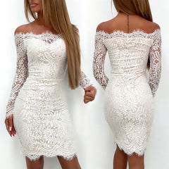 Meihuida 2019 Fashion Elegant White Lace Women Dress One Shoulder Summer Women's Long Sleeve Party Dress Vestido De Mujer Mujer