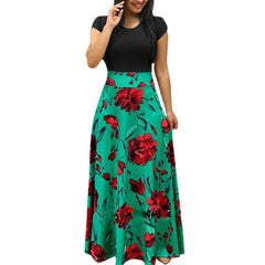 Womens Dresses Fashion Casual Floral Printed Maxi Dress Short Sleeve Party Long Dress