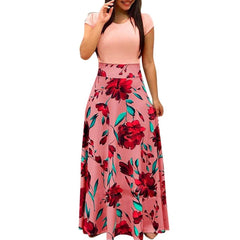 Womens Dresses Fashion Casual Floral Printed Maxi Dress Short Sleeve Party Long Dress