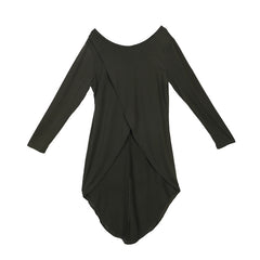 Women Skew Collar Long Sleeve Blouse Woman Split Asymmetrical Hem Casual Solid Color Tops Ladies Fashion Blouse 2019 Streetwear